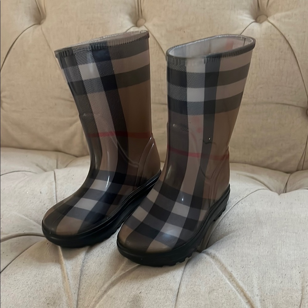 Burberry Checkered Rain Boots in Black and Brown
